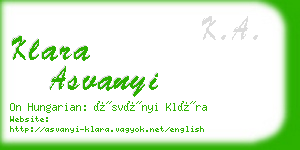 klara asvanyi business card